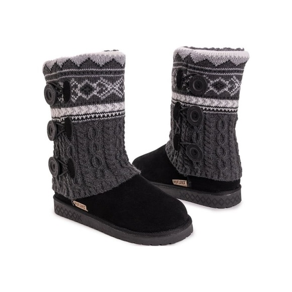 Muk Luks Shoes - MUK LUK Cheryl Fair Isle Pattern Sweater Knit Fur Lined Side Button Boots